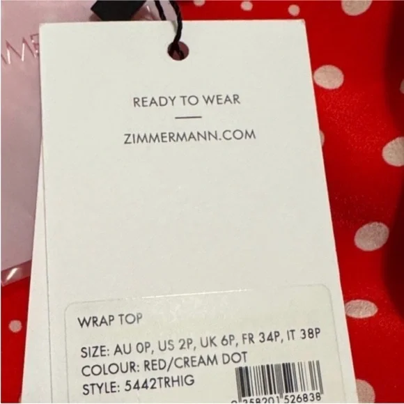 NWT Zimmermann 100% Silk Red Polka Dot Wrap Top | US Size 2P - Picture 7 of 9